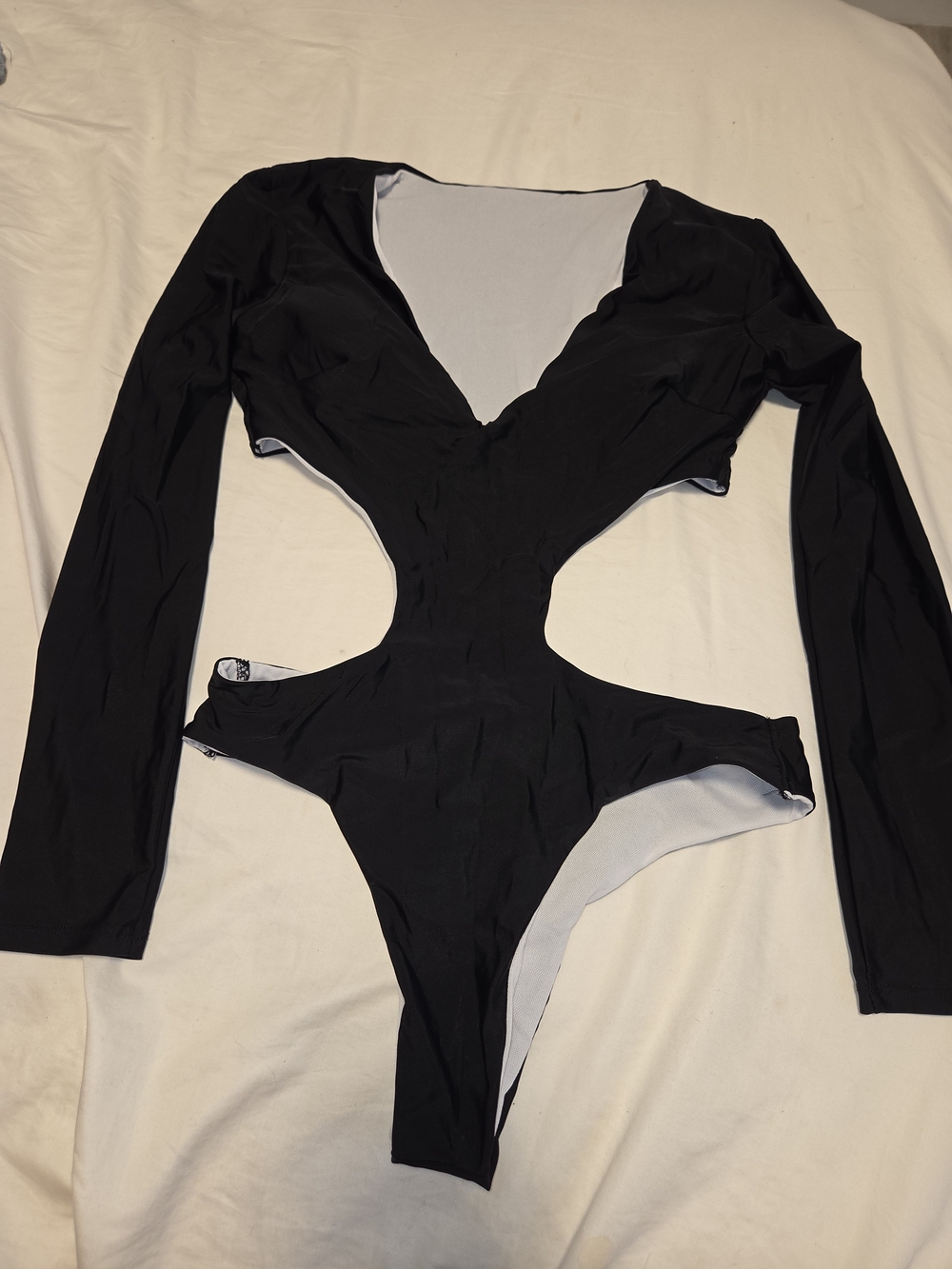 Long-Sleeve Black Cutout One-Piece Swimsuit for Kids